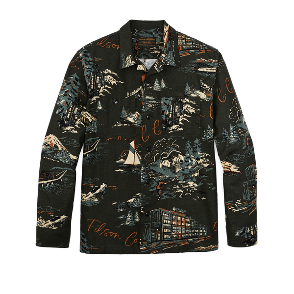 filson Elk Heights Camp Shirt Green Northwest Scenic Print