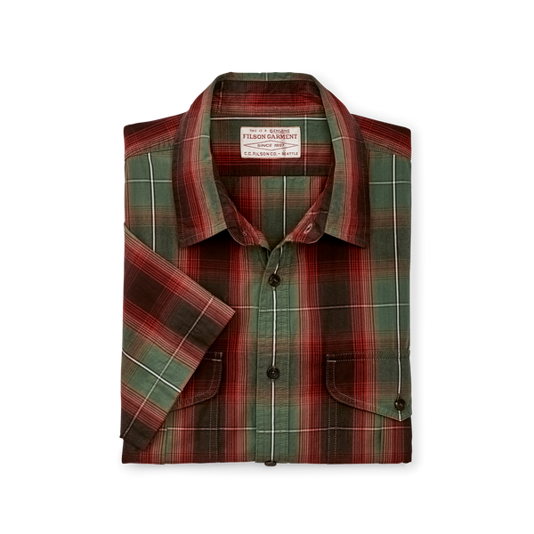 Filson Filson's Washed Short Sleeve Feather Cloth Shirt Green / Red / Black Ombre