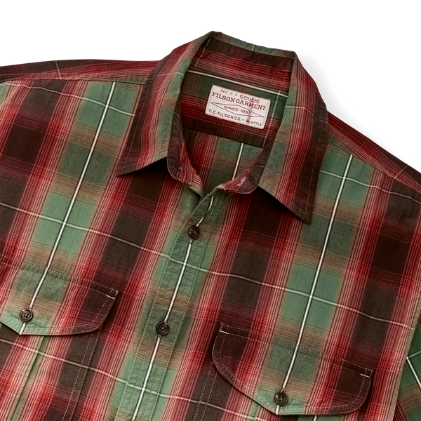 Filson Filson's Washed Short Sleeve Feather Cloth Shirt Green / Red / Black Ombre