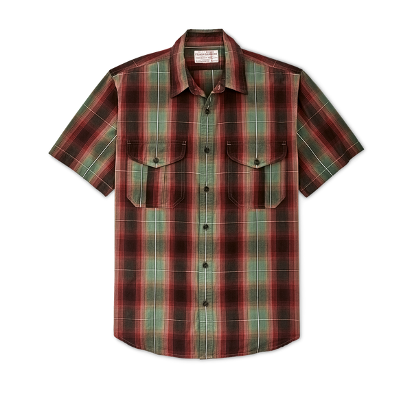 filson Filson's Washed Short Sleeve Feather Cloth Shirt Green / Red / Black Ombre