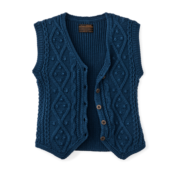 Filson Women's Rustic Cable Knit Vest Deep Blue