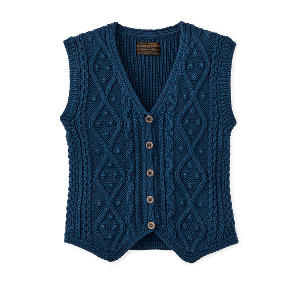 filson Women's Rustic Cable Knit Vest Deep Blue