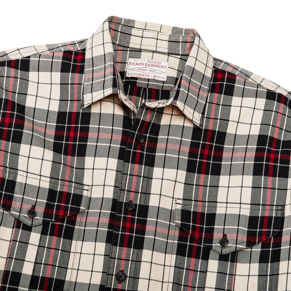Filson Lightweight Alaskan Guide Shirt Off White Black Red