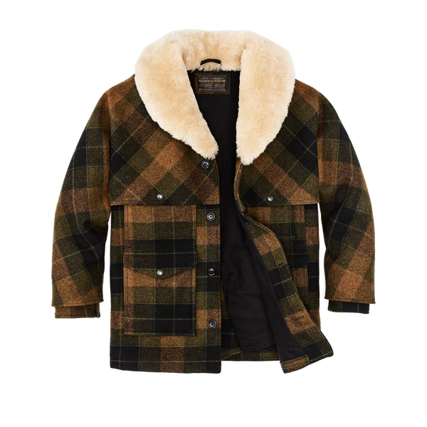Filson Lined Mackinaw Wool Packer Coat Loden Heather Plaid