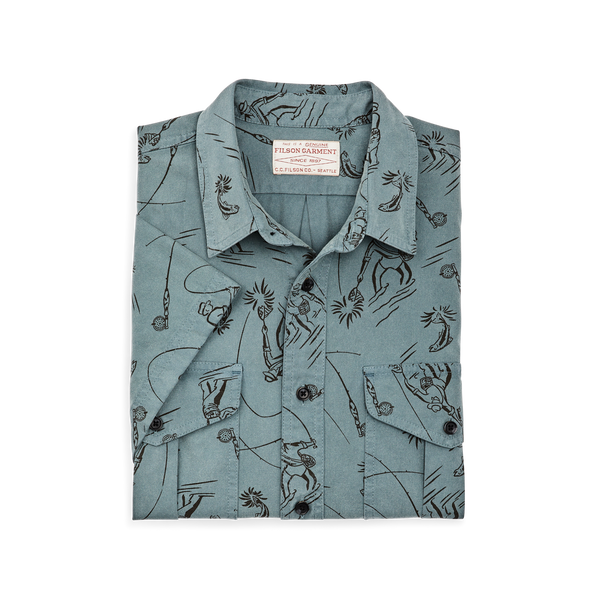Filson Short Sleeve Lightweight Alaskan Guide Shirt Blue Gray / Fly Fishing