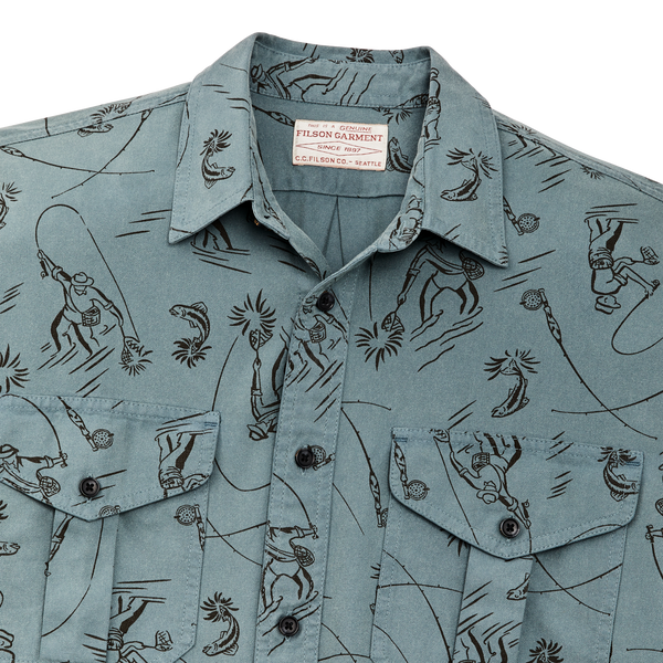 Filson Short Sleeve Lightweight Alaskan Guide Shirt Blue Gray / Fly Fishing