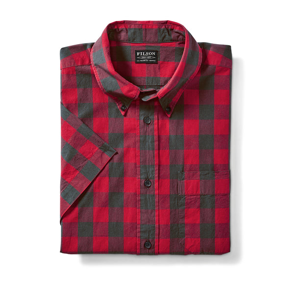 Filson Sutter Sport Short Sleeve Shirt Dark Brown / Scarlet Plaid