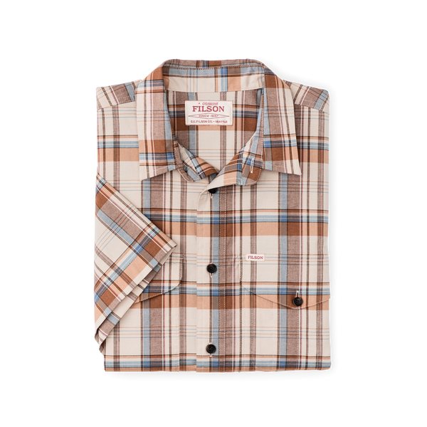 Filson Twin Lakes Short Sleeve Sport Shirt Beige / Rust Plaid