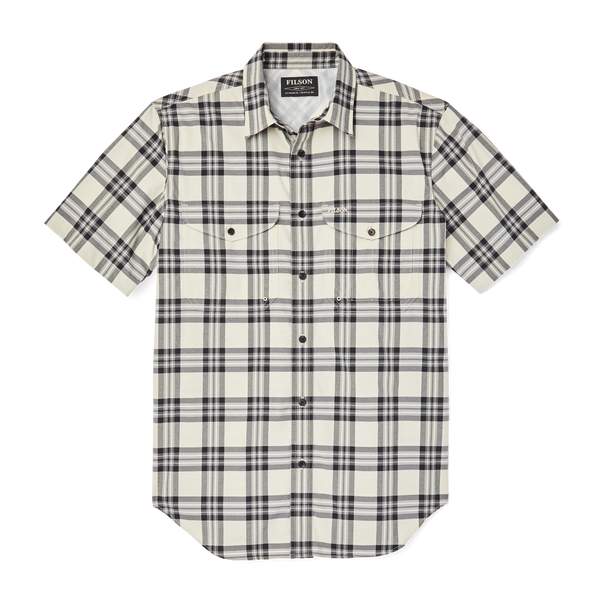 filson Twin Lakes Short Sleeve Sport Shirt Cream/grey/black Plaid