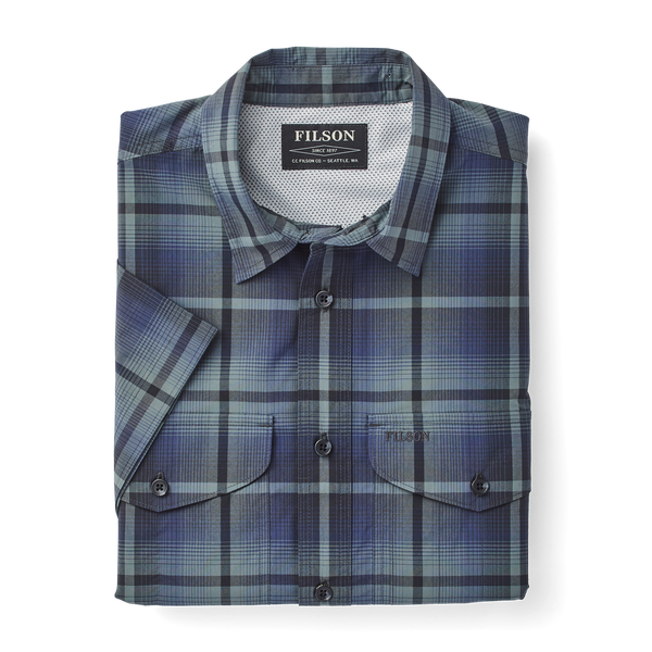 Filson Twin Lakes Short Sleeve Sport Shirt Navy/grey Plaid