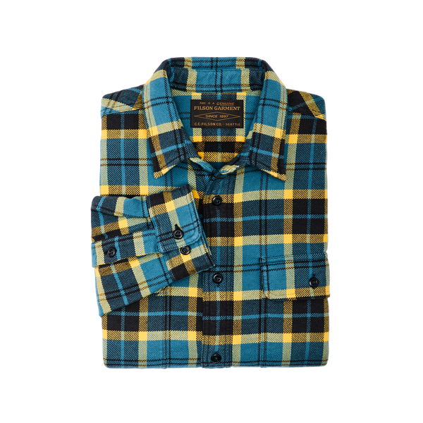 Filson Vintage Flannel Work Shirt Blue Ash Gold Plaid