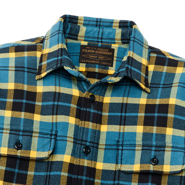 Filson Vintage Flannel Work Shirt Blue Ash Gold Plaid