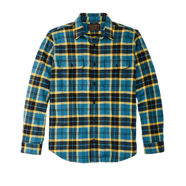 filson Vintage Flannel Work Shirt Blue Ash Gold Plaid