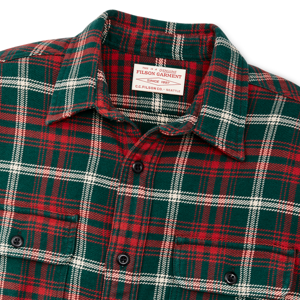 Filson Vintage Flannel Work Shirt Green / Red / White Plaid