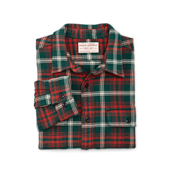 Filson Vintage Flannel Work Shirt Green / Red / White Plaid