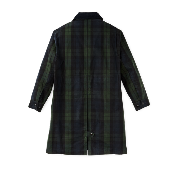 Filson Women's Dry Waxed Long Cruiser Black / Green Plaid