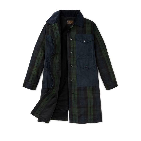 Filson Women's Dry Waxed Long Cruiser Black / Green Plaid