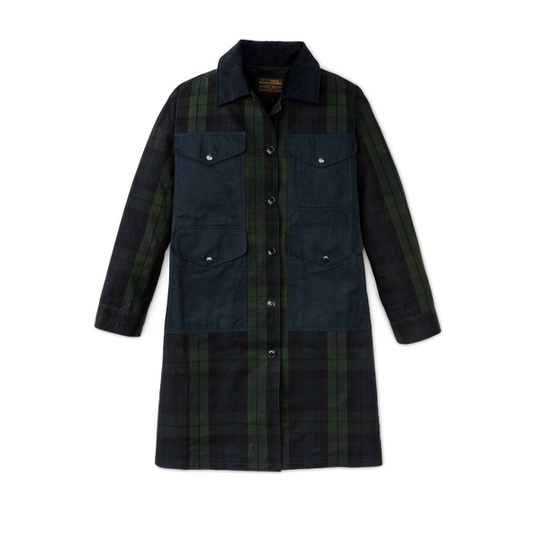filson Women's Dry Waxed Long Cruiser Black / Green Plaid