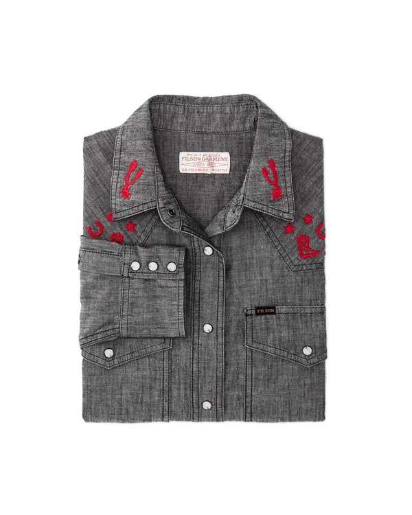 Filson Women's Embroidered Western Shirt Black Chambray / Western