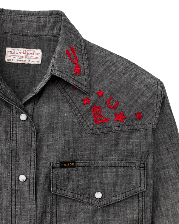 Filson Women's Embroidered Western Shirt Black Chambray / Western
