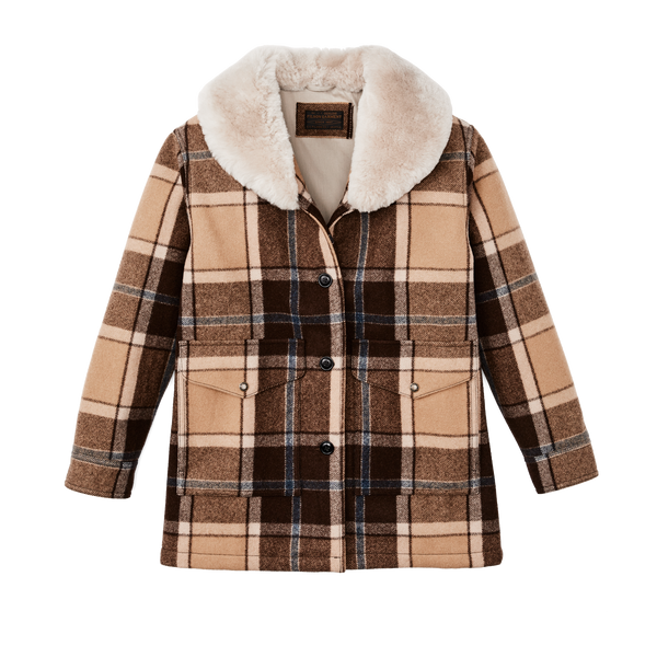 filson Women's Lined Wool Packer Coat Cream / Brown / Multi Plaid