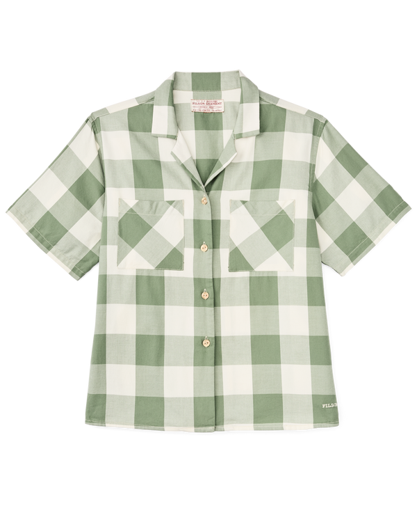 filson Women's Short Sleeve Camp Shirt Hedge Green / White Plaid