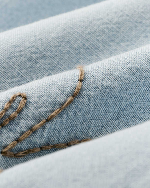 Filson Women's Short Sleeve Embroidered Camp Shirt Light Indigo Chambray