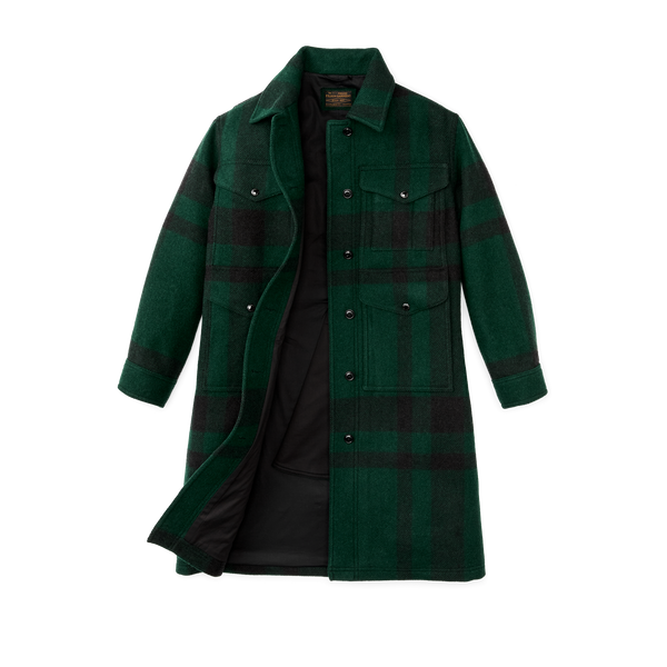 Filson Women's Wool Long Cruiser Coat Otter Green / Black Plaid
