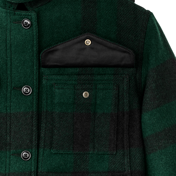 Filson Women's Wool Long Cruiser Coat Otter Green / Black Plaid