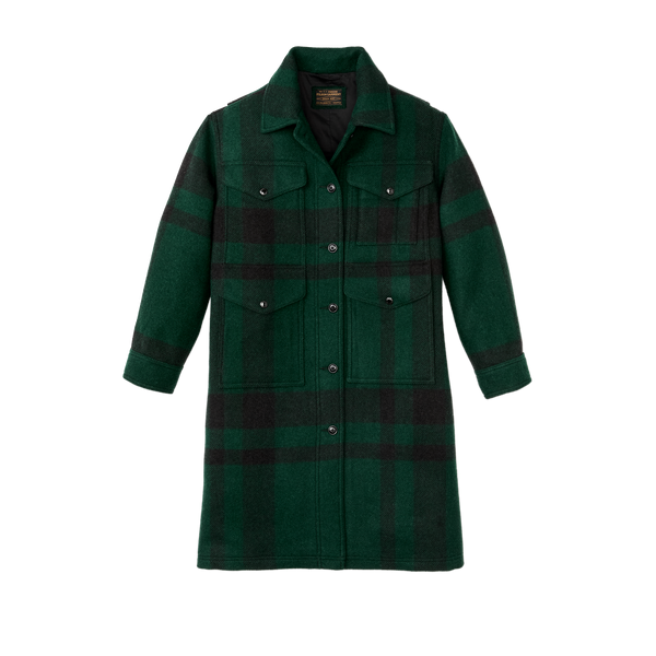 filson Women's Wool Long Cruiser Coat Otter Green / Black Plaid