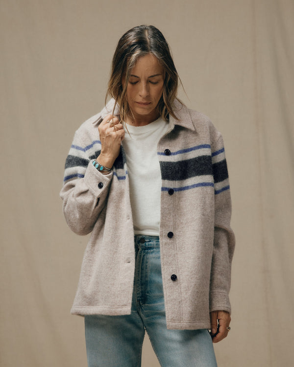 filson Women's Wool Overshirt Gray / Black Blanket Stripe