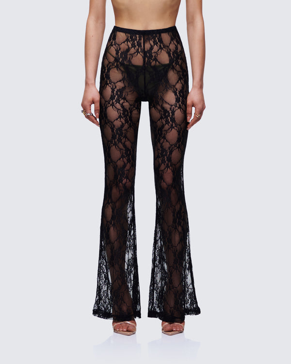 Finesse Arantza Black Lace Flared High Waisted Legging