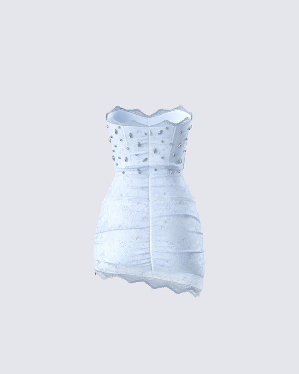 Finesse Clarisse Baby Blue Hand Beaded Rhinestone Dress