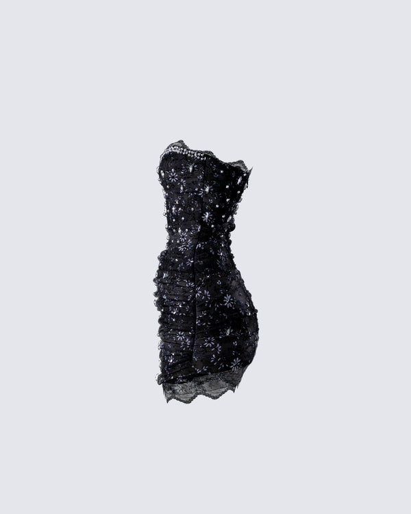 Finesse Clarisse Black Hand Beaded Rhinestone Dress
