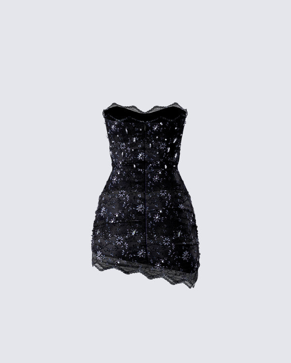 Finesse Clarisse Black Hand Beaded Rhinestone Dress
