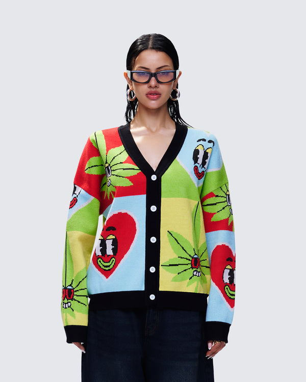 Finesse Cyrielle Multi Pop Art Sweater Knit Cardigan