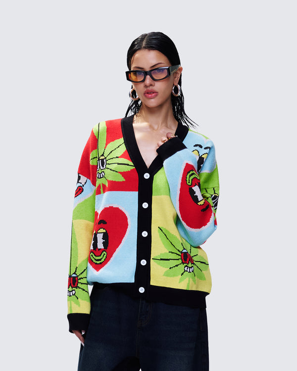 Finesse Cyrielle Multi Pop Art Sweater Knit Cardigan