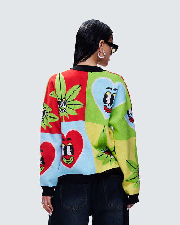 Finesse Cyrielle Multi Pop Art Sweater Knit Cardigan