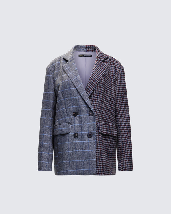 finesse Dionne Grey Mixed Check Double Breasted Blazer