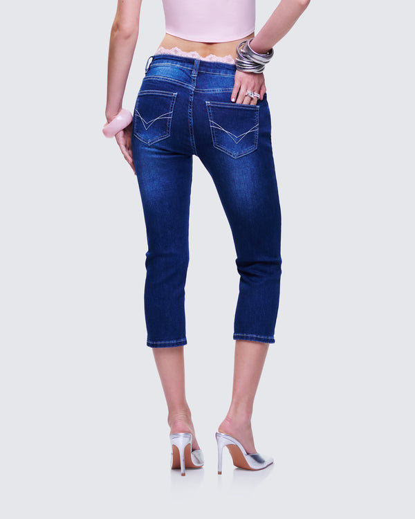 Finesse Estefania Blue Denim Lace And Bow Capri Pant