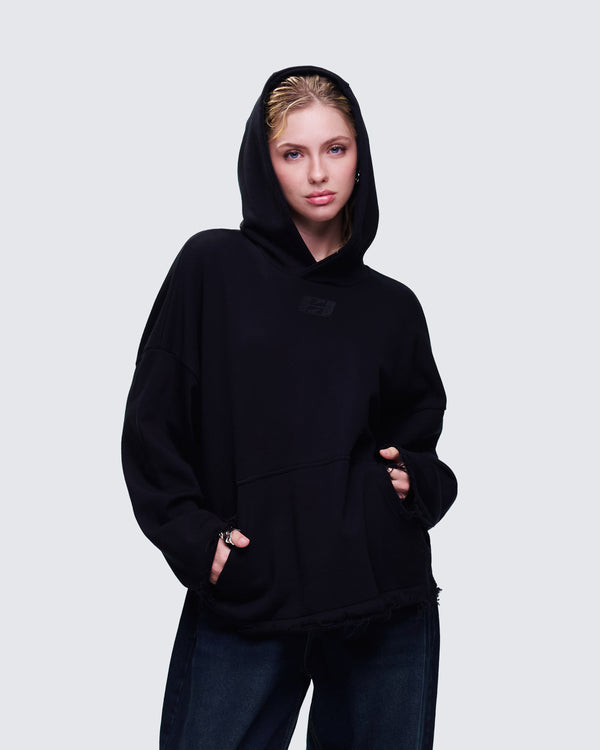 Finesse Aaralyn Black Distressed Hoodie