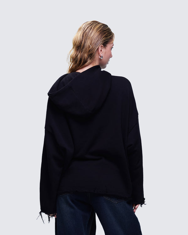 Finesse Aaralyn Black Distressed Hoodie