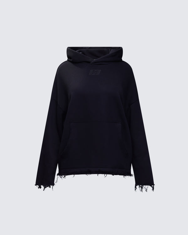 finesse Aaralyn Black Distressed Hoodie