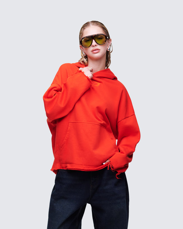Finesse Aaralyn Red Distressed Hoodie
