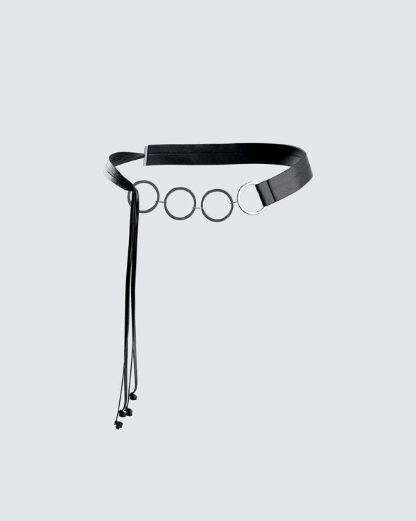 finesse Abeni Black Faux Leather Ring Belt
