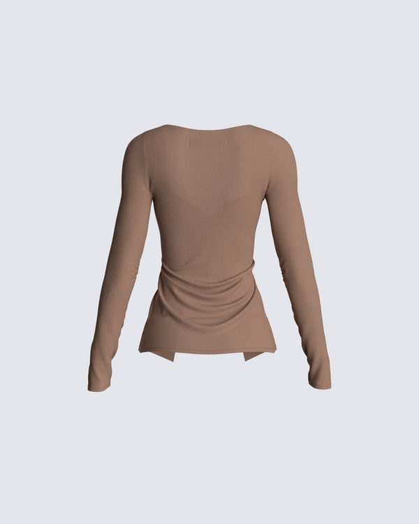 Finesse Abra Taupe Tie Front Top