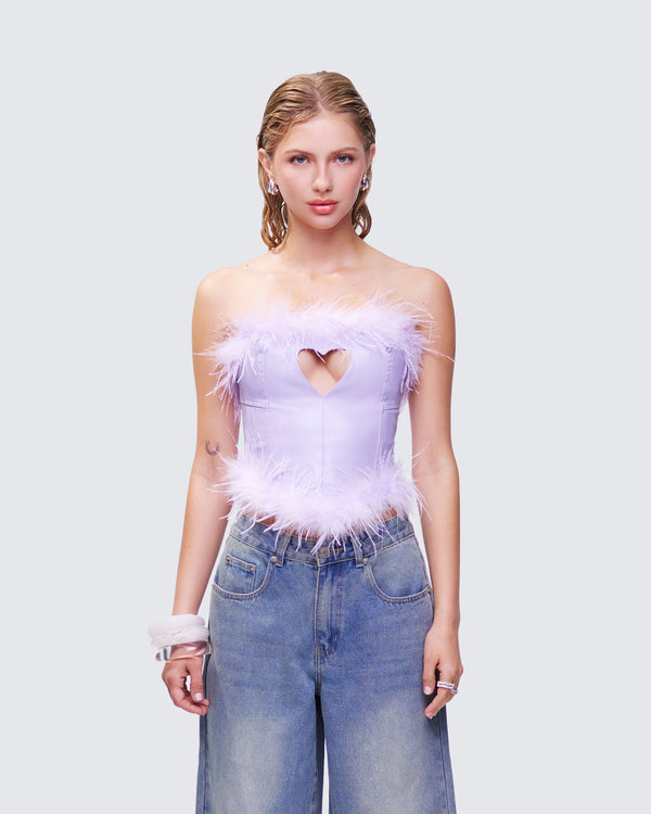Finesse Abrielle Purple Cut Out Feather Corset Top