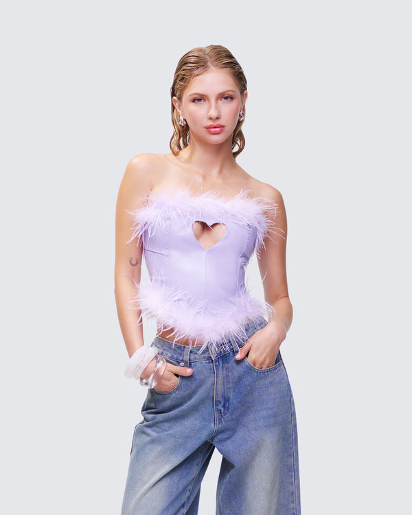 Finesse Abrielle Purple Cut Out Feather Corset Top