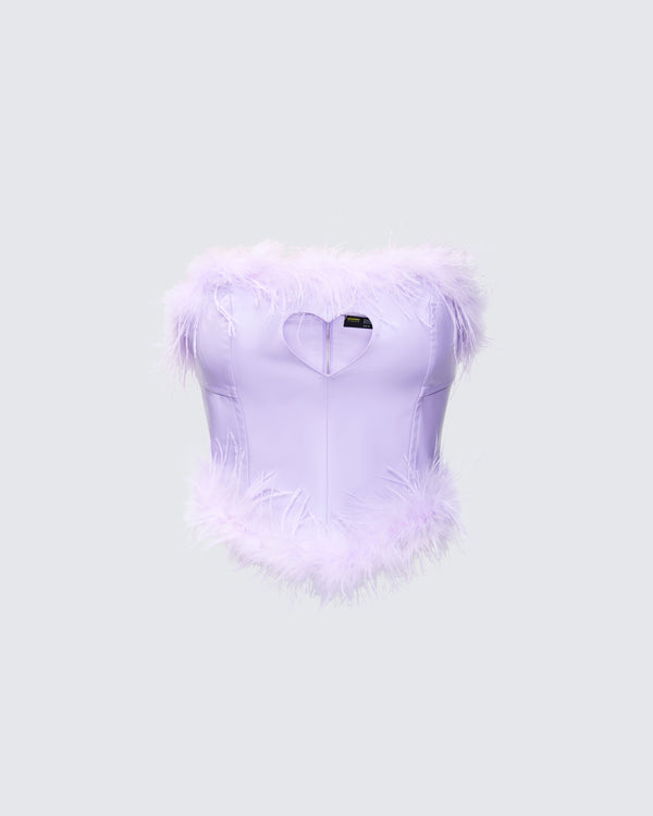 finesse Abrielle Purple Cut Out Feather Corset Top