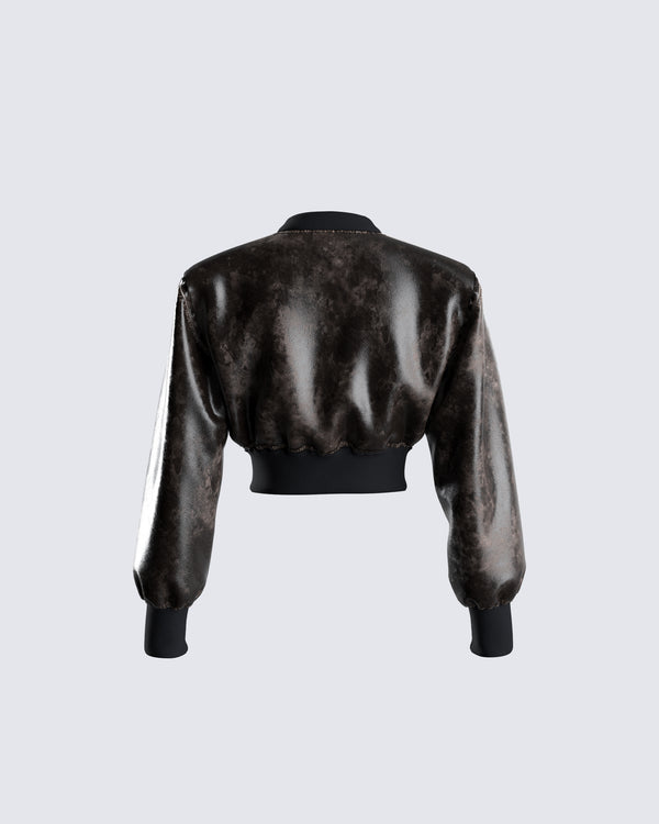 Finesse Ada Black Faux Leather Crop Jacket